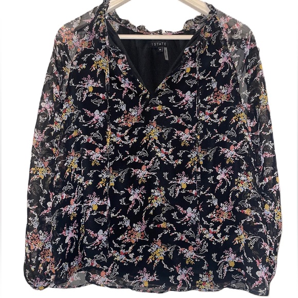 1. State Ditsy Floral Print Cold Shoulder Ruffle Long Sleeve Blouse Size medium - Picture 1 of 7